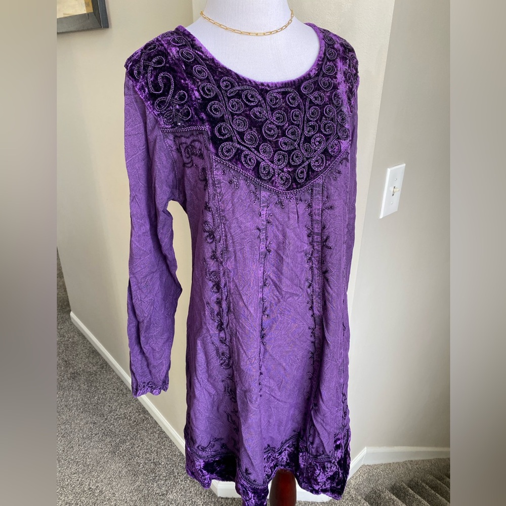 Celtic Royalty Embroidered Distressed MIDI Dress! Renaissance Festival! Purple!
